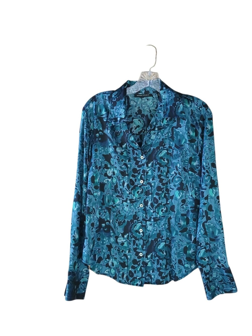 Valerie Stevens Blue Floral Long Sleeved Silk Shirt Size 10